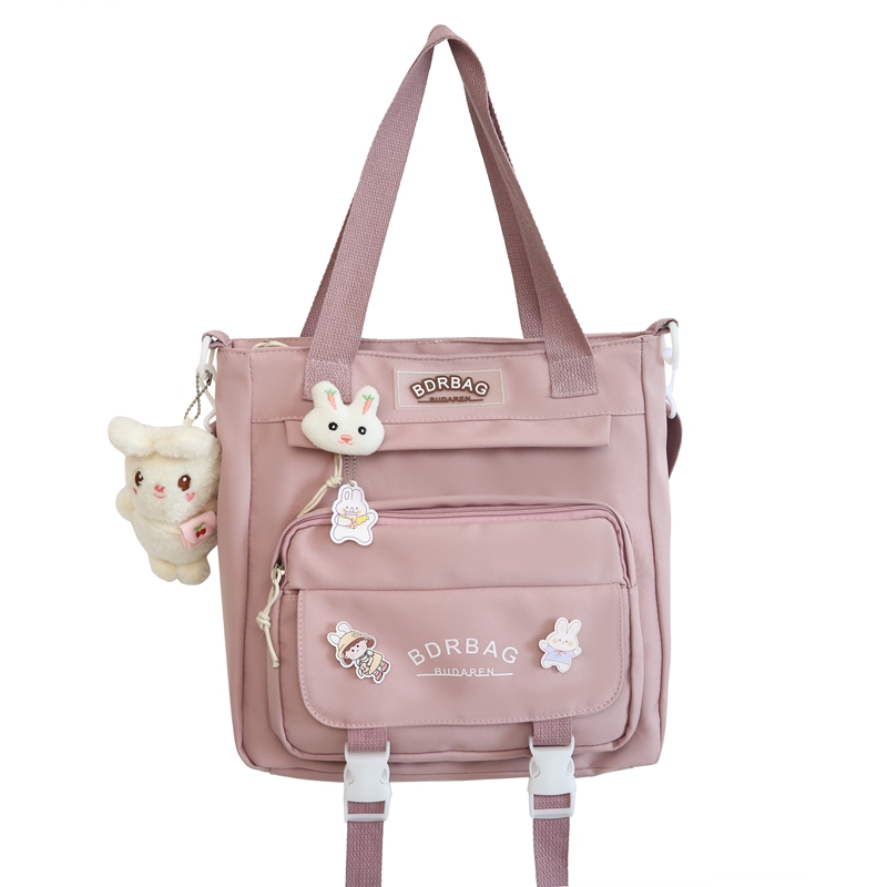 

Deli Bear Нейлоновый рюкзак женский, Pink Shoulder Bag with Rabbit Charm