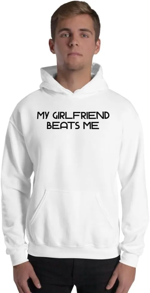 Юмористическая худи с саркастичной надписью про отношения, My Girlfriend Beats Me Generic, белый