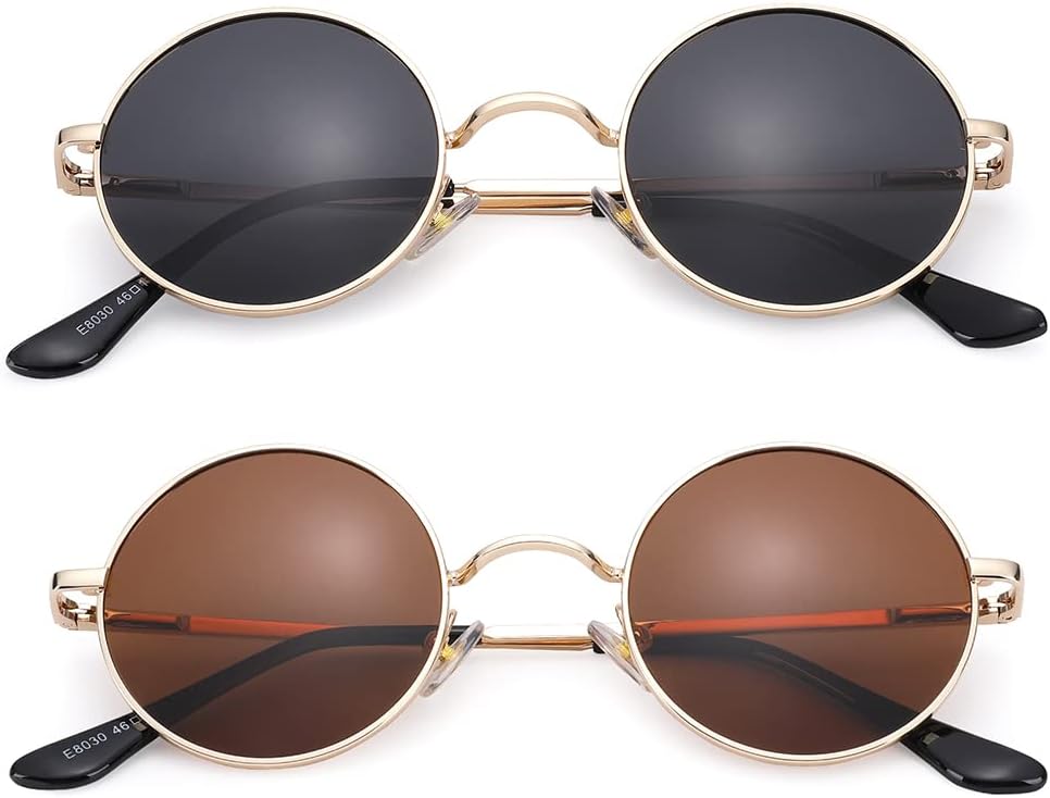 

Солнцезащитные очки Pro Acme Small Round Polarized Sunglasses для мужчин и женщин, в стиле ретро, ​​металлические, в стиле хиппи, с защитой от УФ-излучения UV400, S3- Gold Frame/Back Lens + Gold Frame/Brown Lens