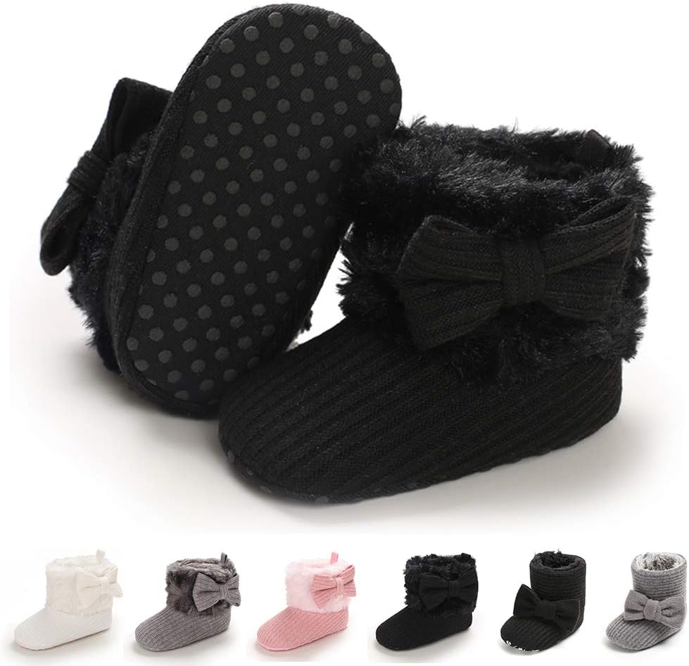 

Ботинки для новорожденных мальчиков и девочек E-FAK, зимние снежные с бантиком, с мягкой подошвой, противоскользящие, теплые, для малышей и начинающих ходить, 02 Black