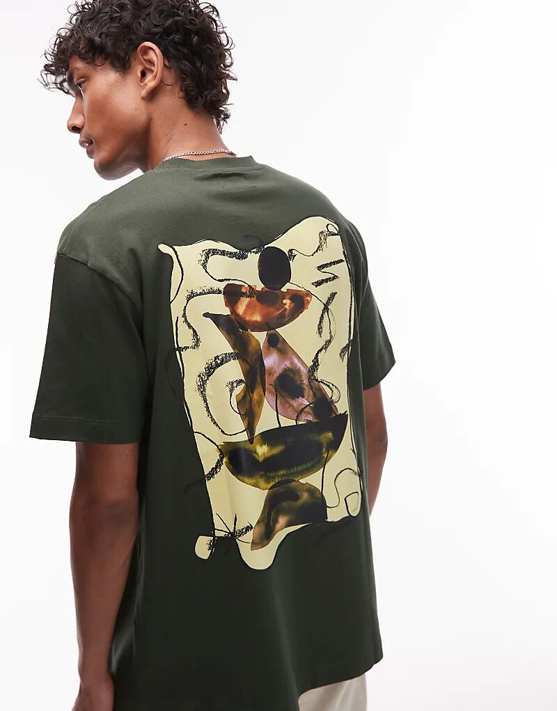 

Футболка Topman свободного кроя с акварельным принтом спереди и сзади темно-зеленого цвета
