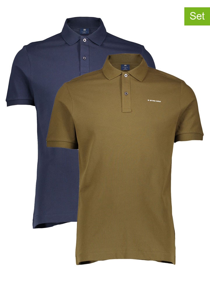 

G-Star Комплект из 2 рубашек-поло оливкового/темно-синего цвета, Синий, G-Star Комплект из 2 рубашек-поло оливкового/темно-синего цвета
