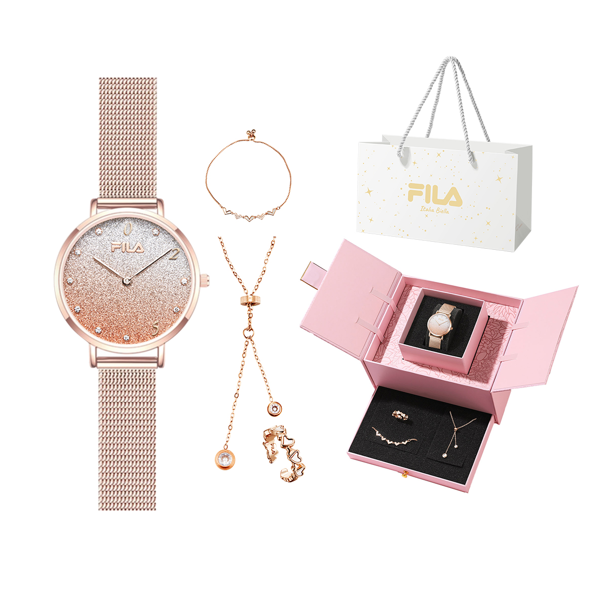 

FILA Часы Wrist Watch Quartz Movement Stainless Steel Strap Gold Dial Women's Watch Love At First Sight Romantic Box