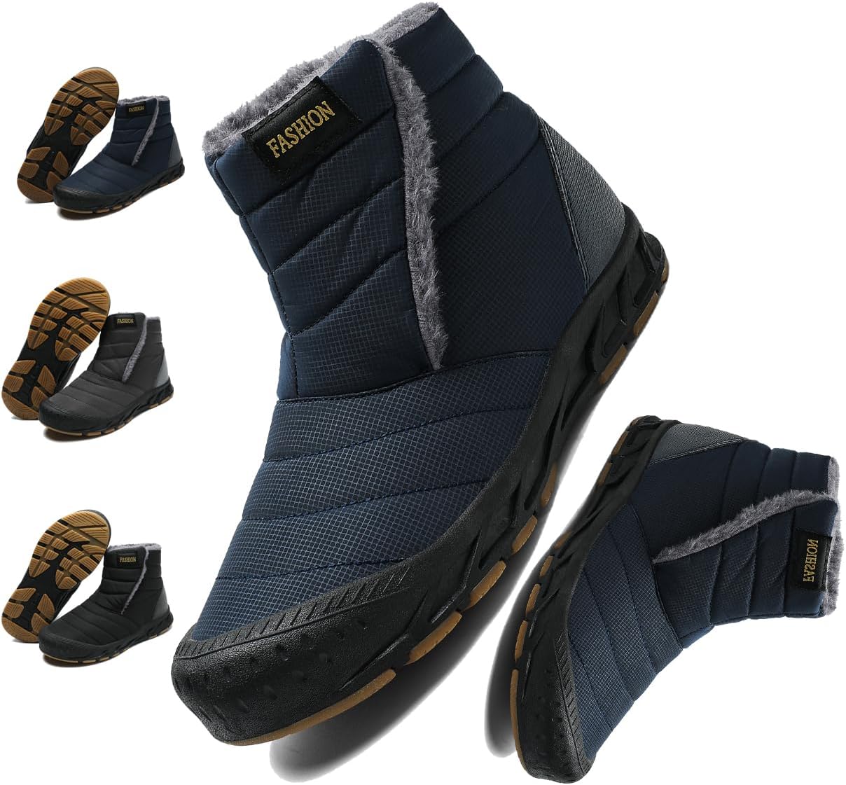 

Зимние ботинки для женщин и мужчин с молнией, с теплым мехом, на выход, короткие снежные ботинки, противоскользящие, водонепроницаемые, удобные для улицы Generic, синий