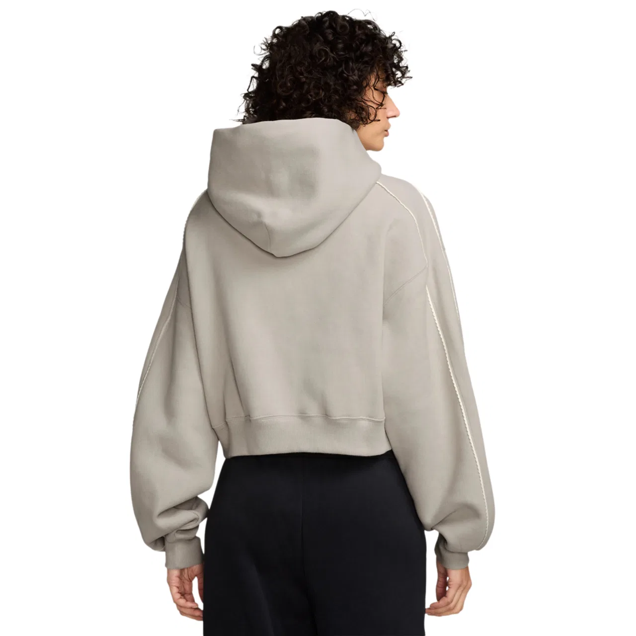 Женский худи с капюшоном, укороченный, оверсайз, с флисом, Nike Studio Crop Fleece Scallop, Nike, White/White/White — фото 2