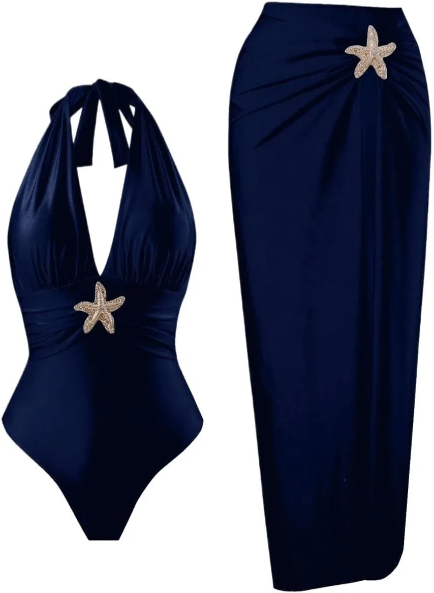Женский цельнокроеный купальник с драпировкой на груди, Navy Blue