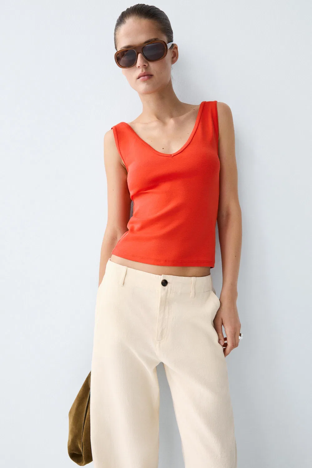 Топ Massimo Dutti Cotton Blend Strappy, коралловый