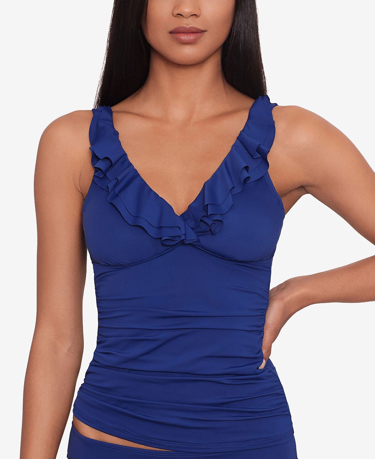 

Однотонный топ танкини с оборками beach club Lauren Ralph Lauren, Синий, Однотонный топ танкини с оборками beach club Lauren Ralph Lauren