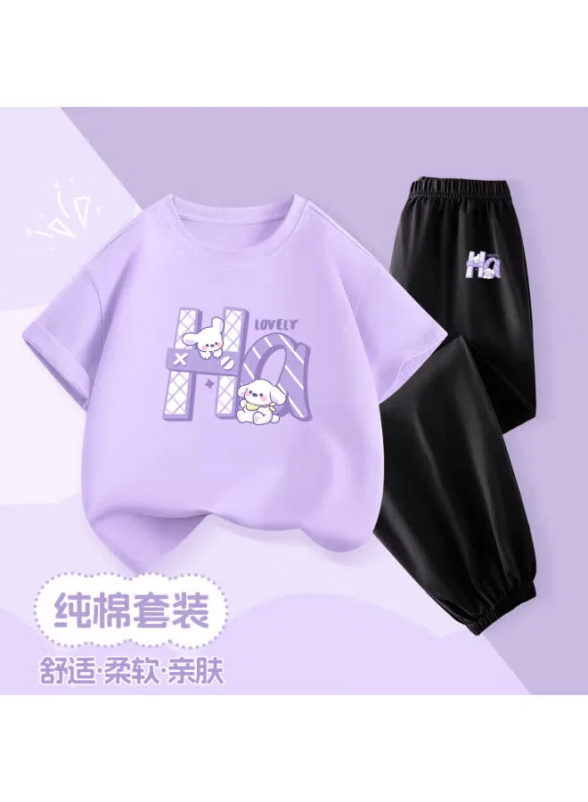 Комплект детский с принтом из хлопка 2 предмета 2025 Jeanswest, фиолетовый — фото 2