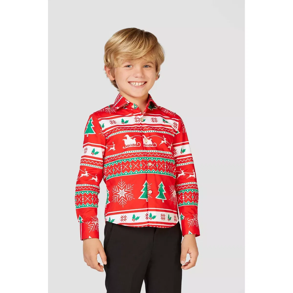 Детская рубашка для мальчиков с принтом OppoSuits, Red