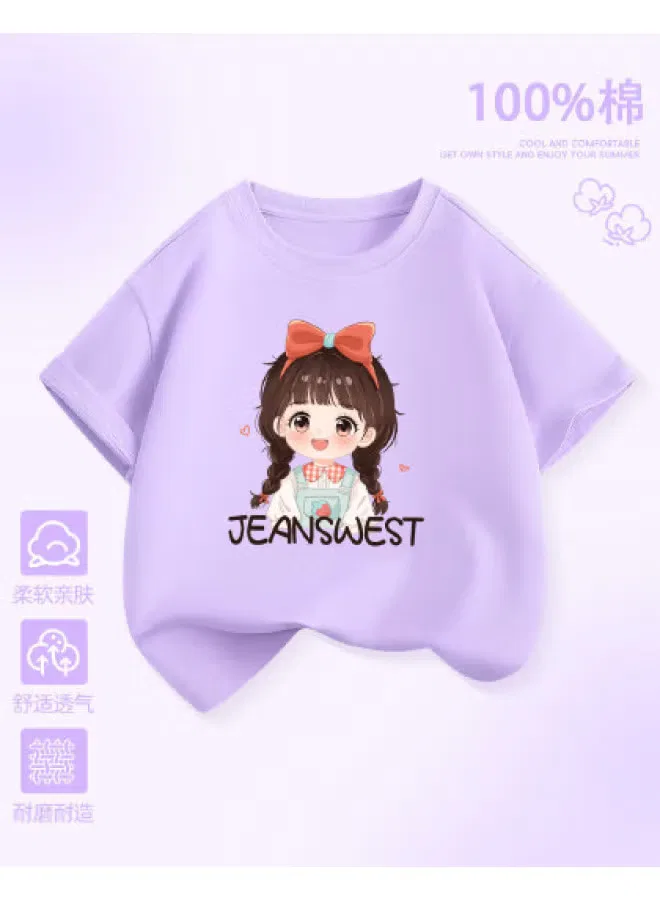 Футболка с принтом для девочек с коротким рукавом, Jeanswest, фиолетовый