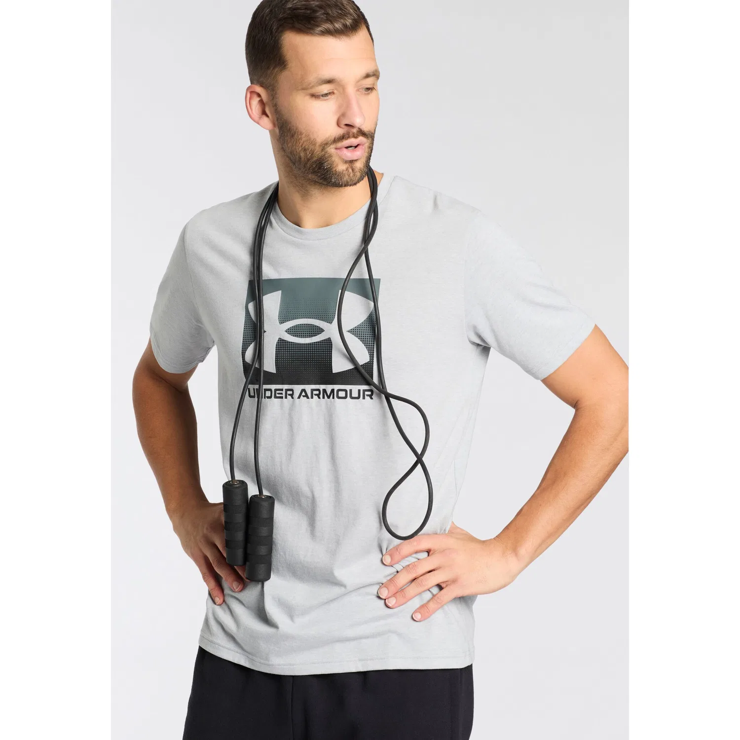 Детская хлопковая футболка с логотипом Under Armour, Light Gray — фото 2