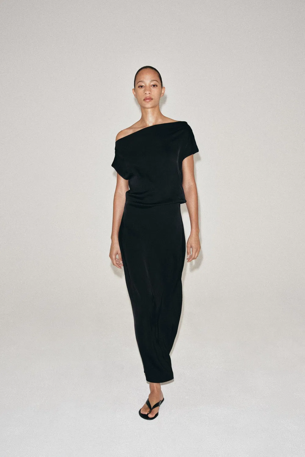 Платье из асимметричного атласа из коллекции ZW ZARA, Black