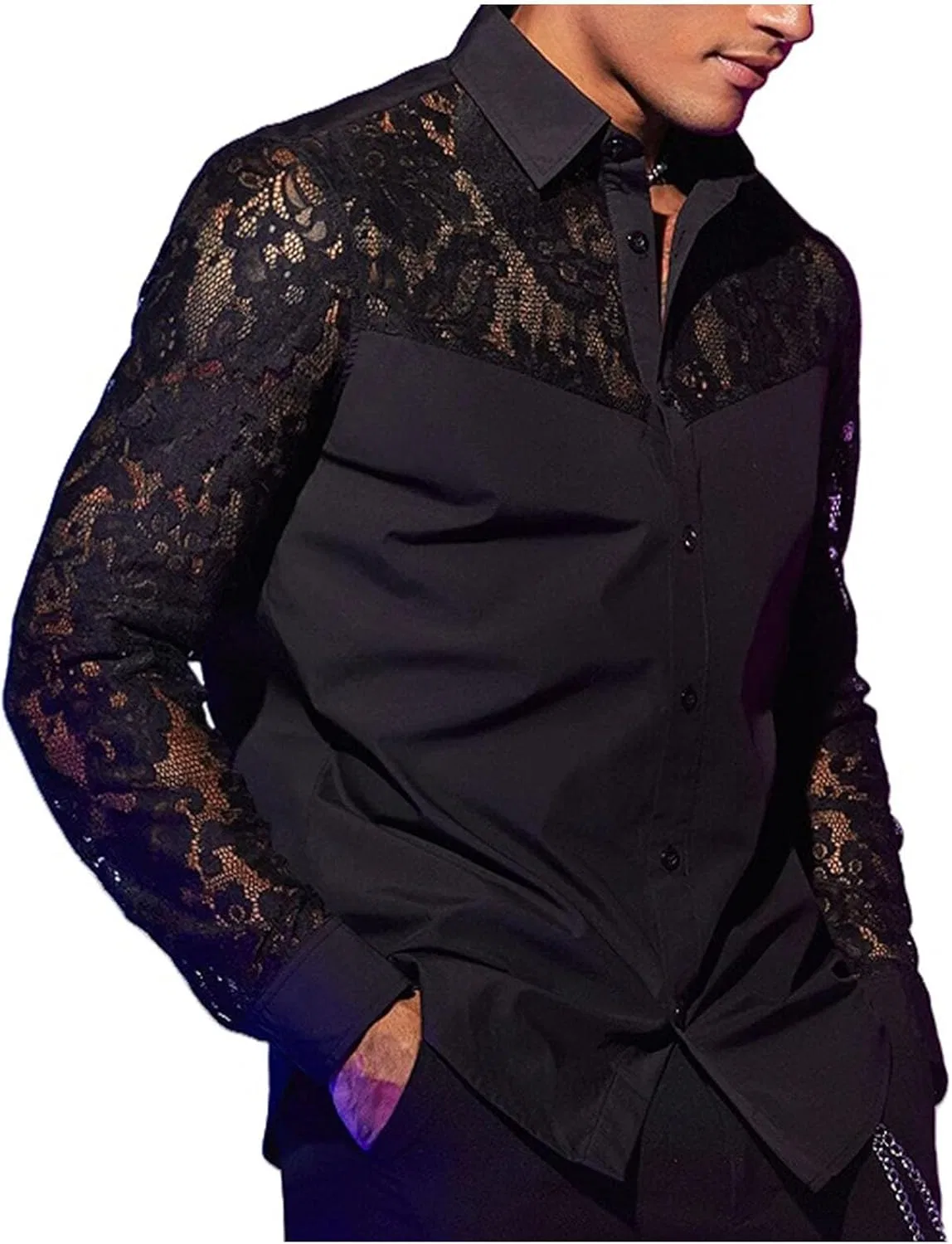 Мужская футболка с кружевными вставками See Through, Black