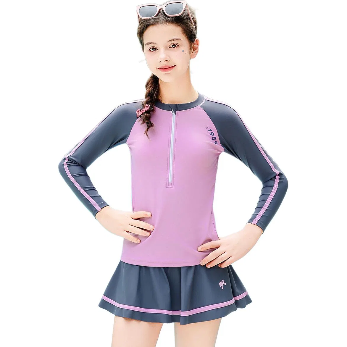 Детский купальник с принтом Barbie, Black Purple