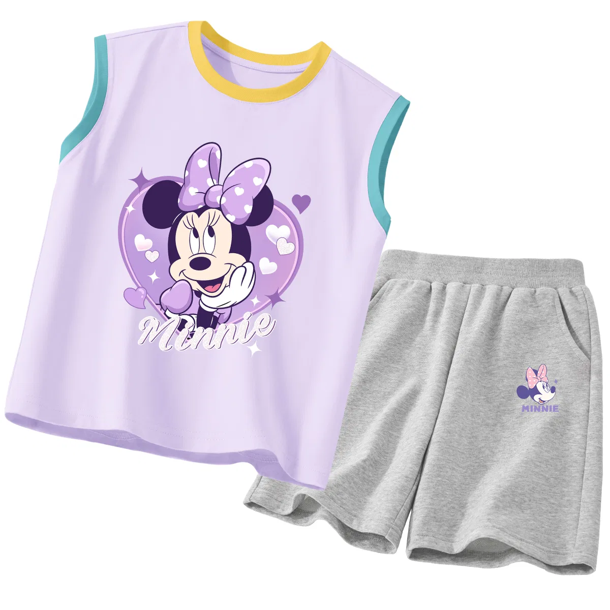 Детский спортивный костюм, Crew Neck, Disney, Daisy Heart Nini Yellow Purple+Nini Knot K Gray