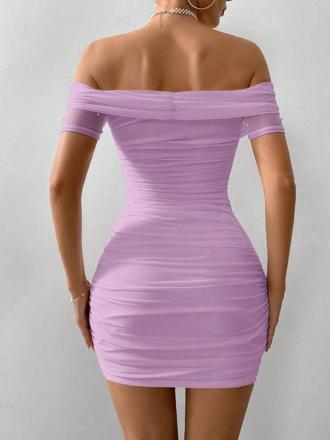 Женское сексуальное облегающее мини-платье с открытыми плечами, Lilac Purple — фото 3