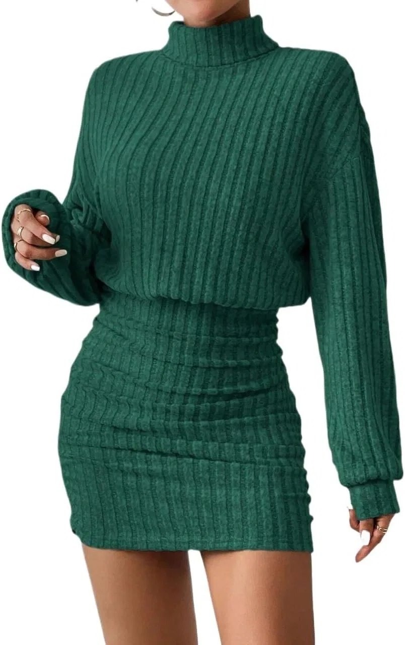 Женское платье миди с высоким воротником Ribbed Bodycon, Mint Green