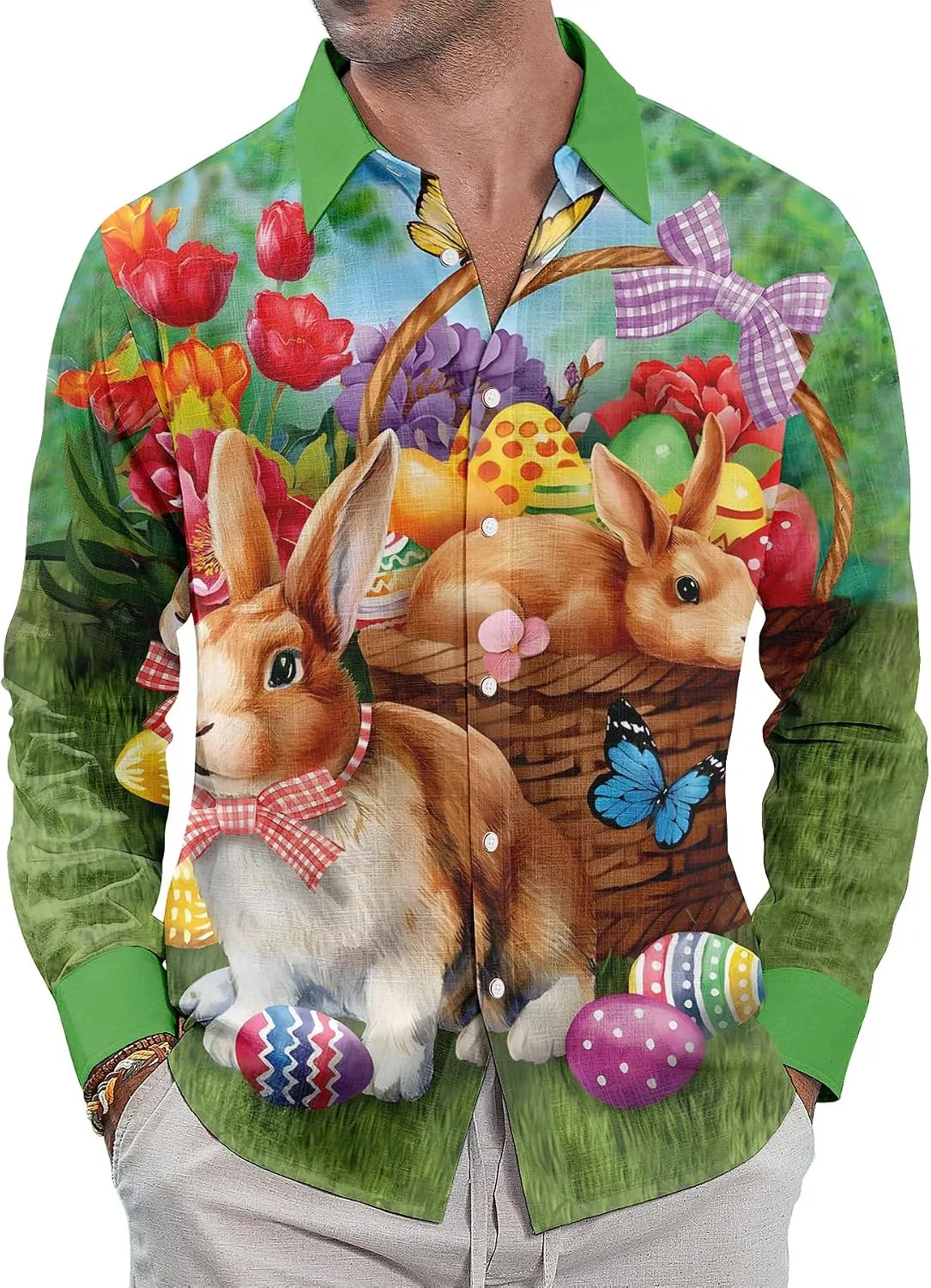 Мужская рубашка с коротким рукавом с принтом кролика, Easter, Polyester, 03#easter — фото 2