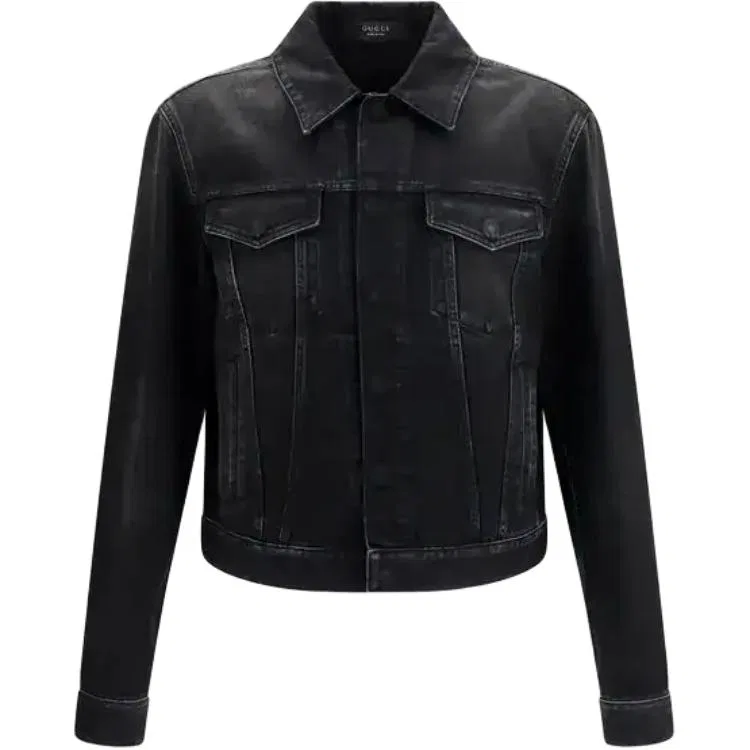 Мужская джинсовая куртка с воротником, прямой крой, Black, GUCCI