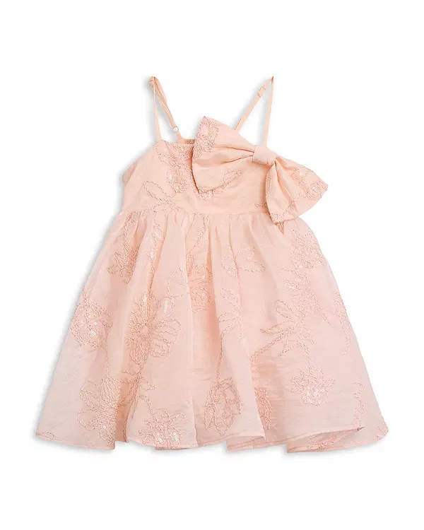 Детское платье для девочек с вышивкой Amelia Embroidered Bow Dress Bardot, Peach Blush