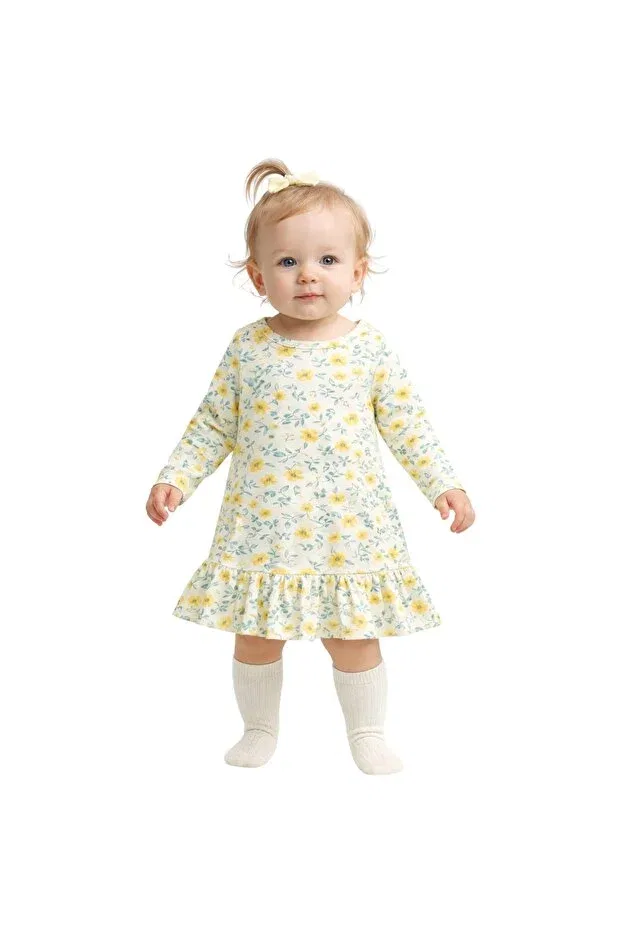 Детское платье для девочек хлопковое с принтом Difa Kids, Beige — фото 2