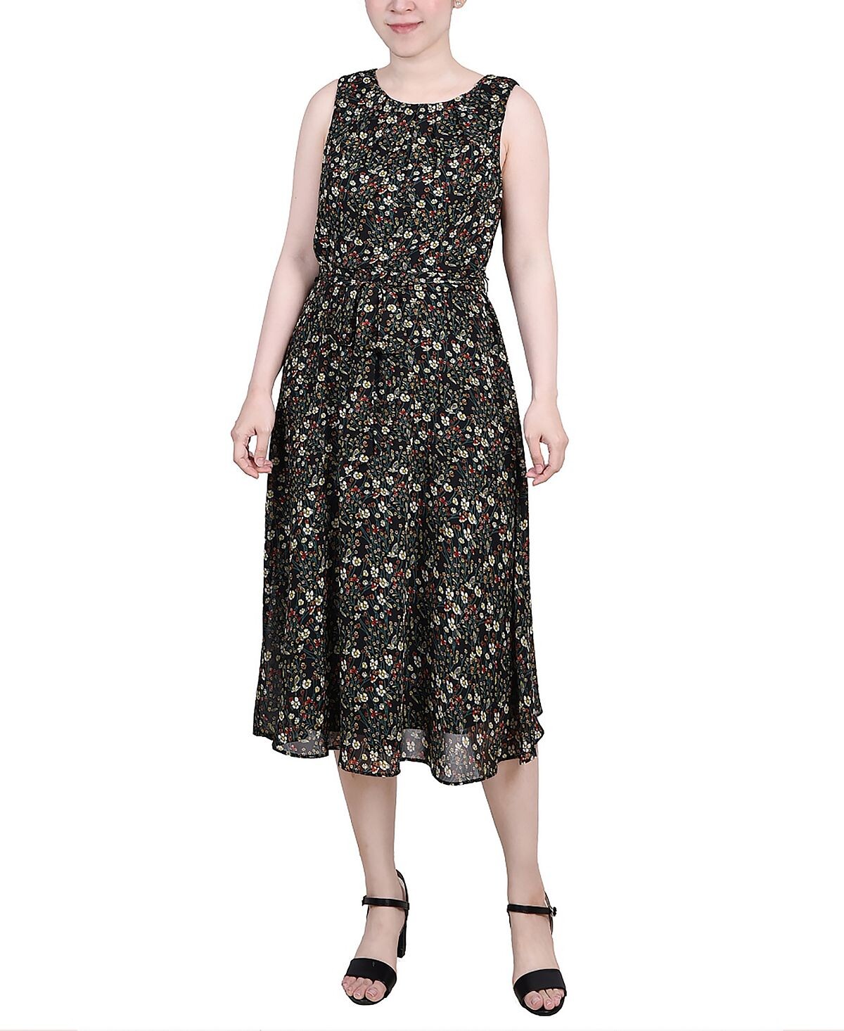 

Миниатюрное шифоновое платье без рукавов с поясом NY Collection, мульти