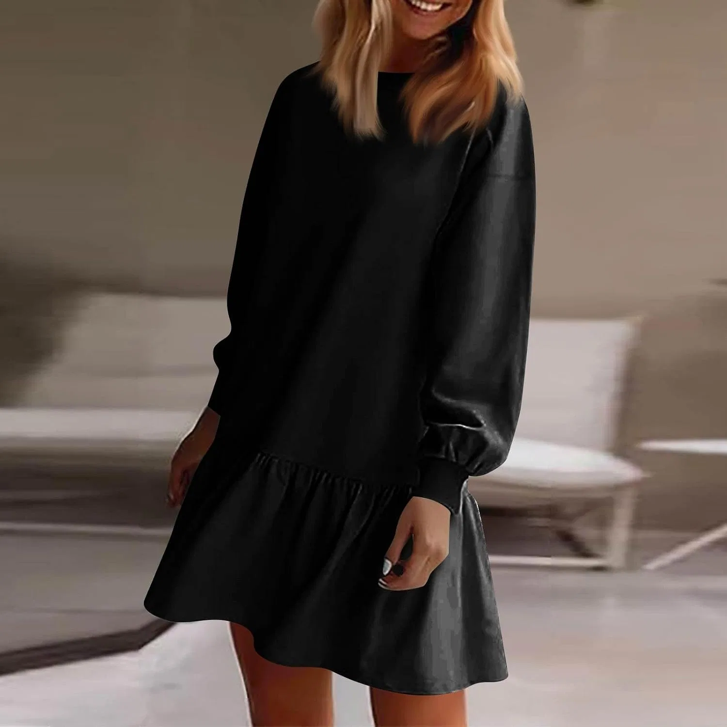 Женское мини-платье свободного кроя sweatshirt, Black — фото 3
