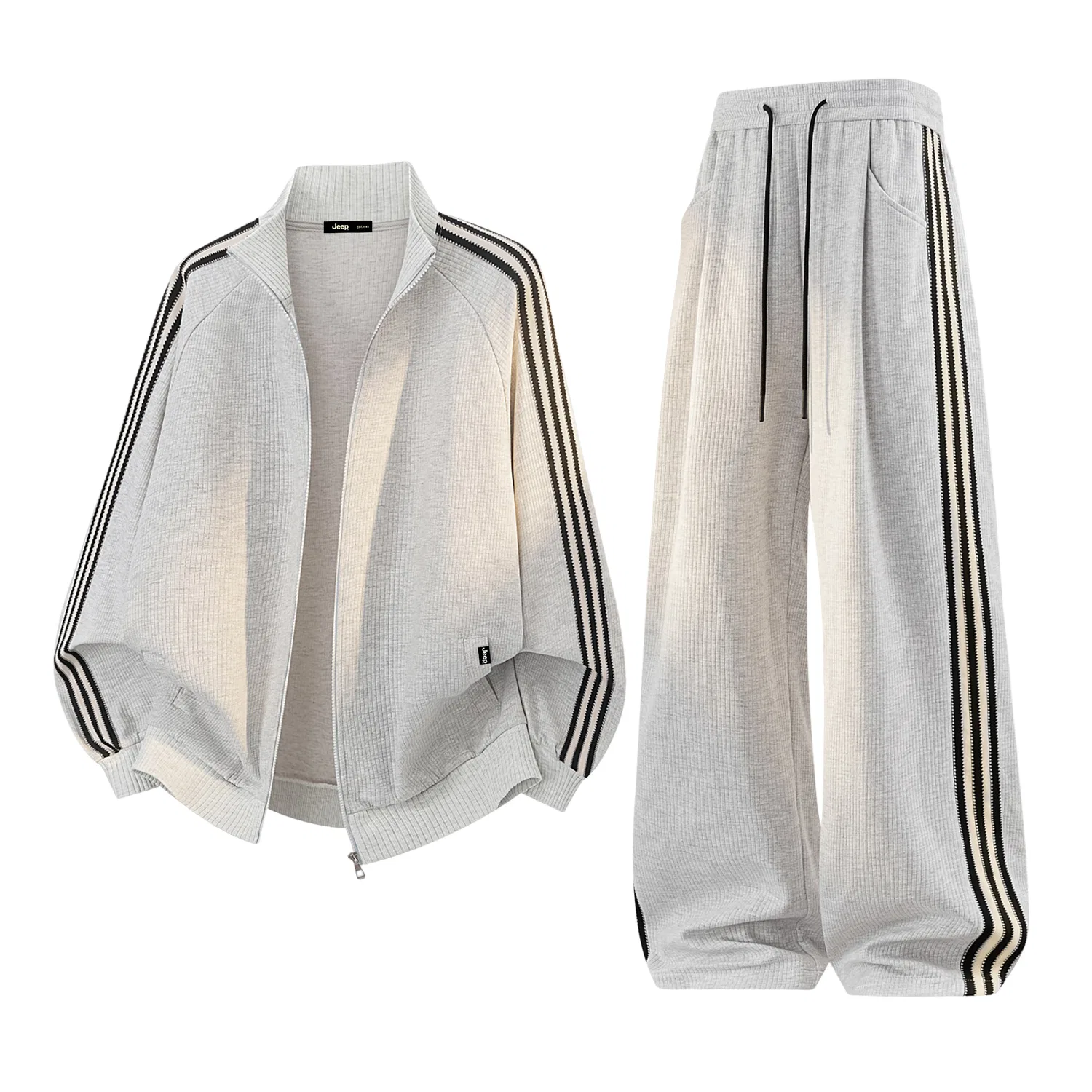 Детский комплект из свитшота и брюк с воротником-стойкой, модель Casual Sportswear, Jeep, White Grey