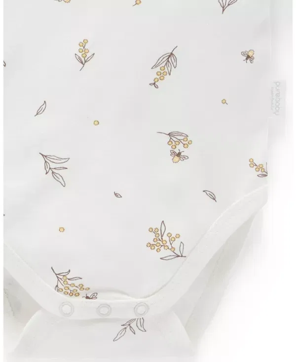 Детский комплект боди с коротким рукавом Purebaby, Wattle Bee Wheat Melange Pk — фото 2