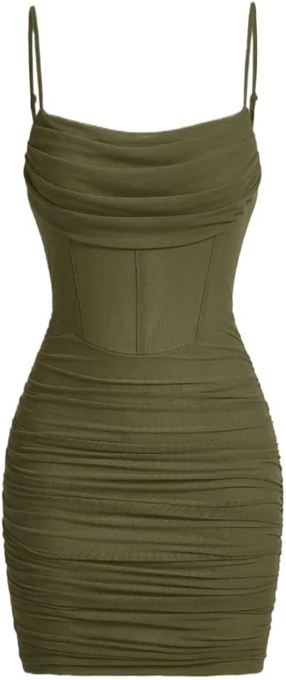 Женское элегантное платье-ками с заниженной спиной, Army Green
