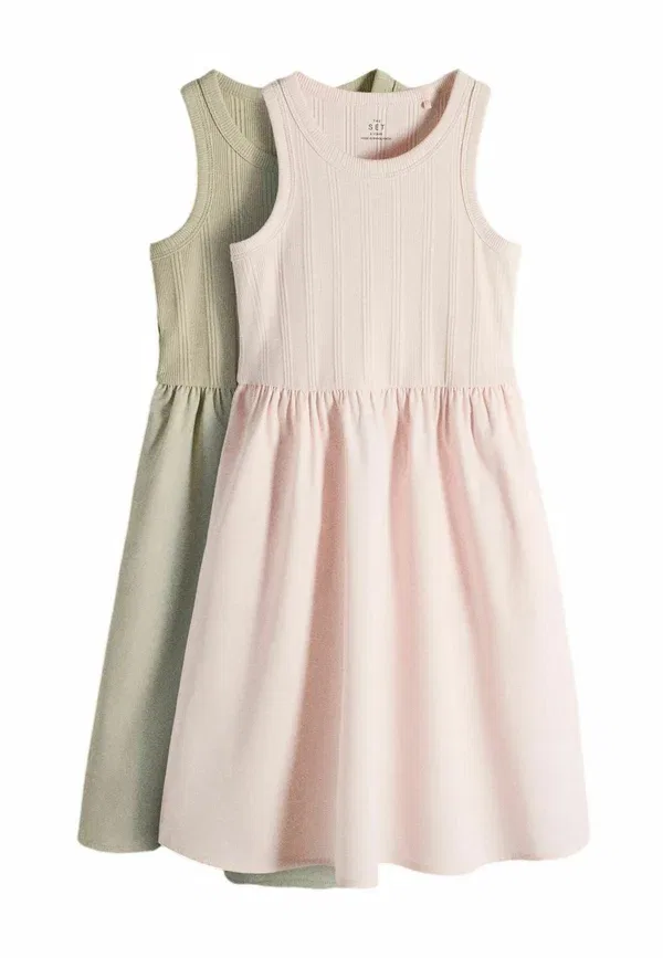 Комплект из 2 джерсовых платьев The Set, Pink, Green, зеленый/розовый