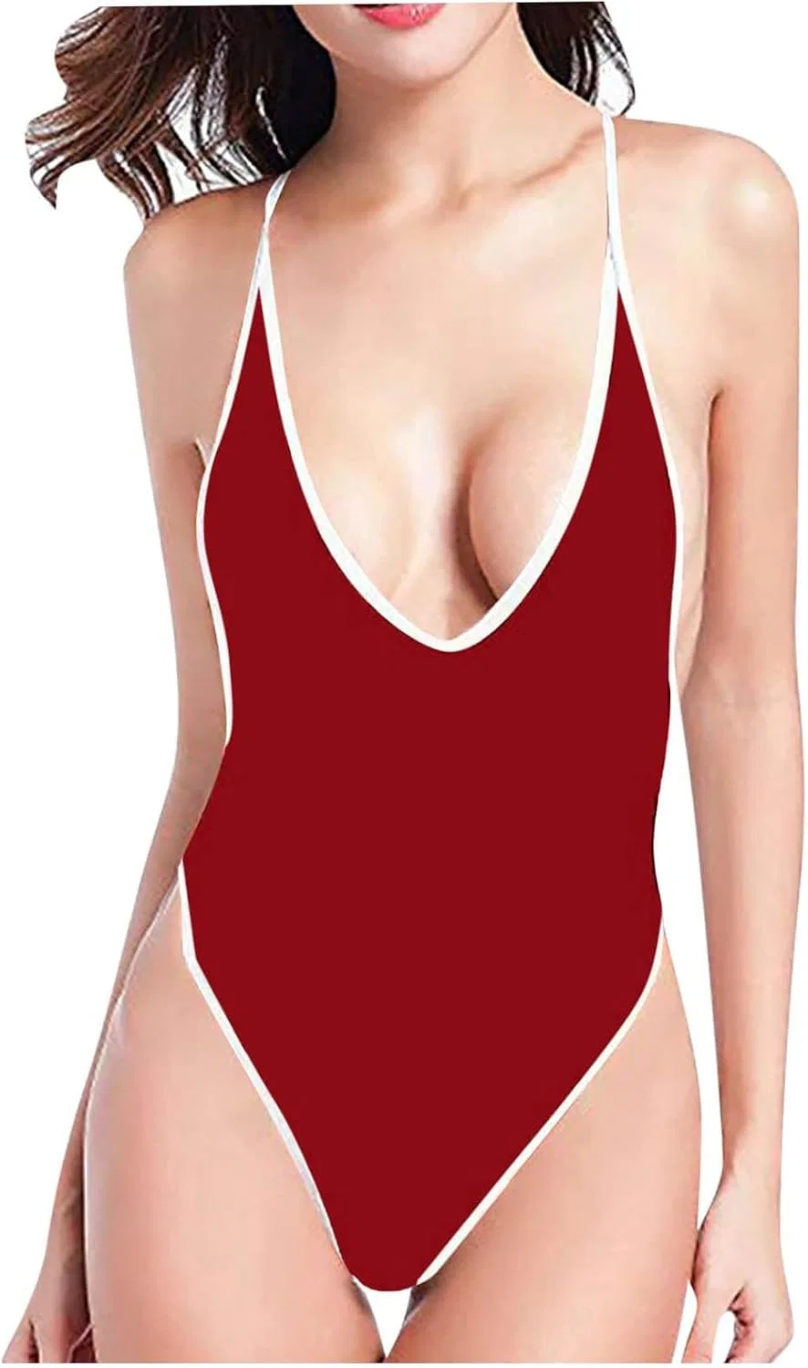 Женский слитный купальник с глубоким декольте и утяжкой живота, Red