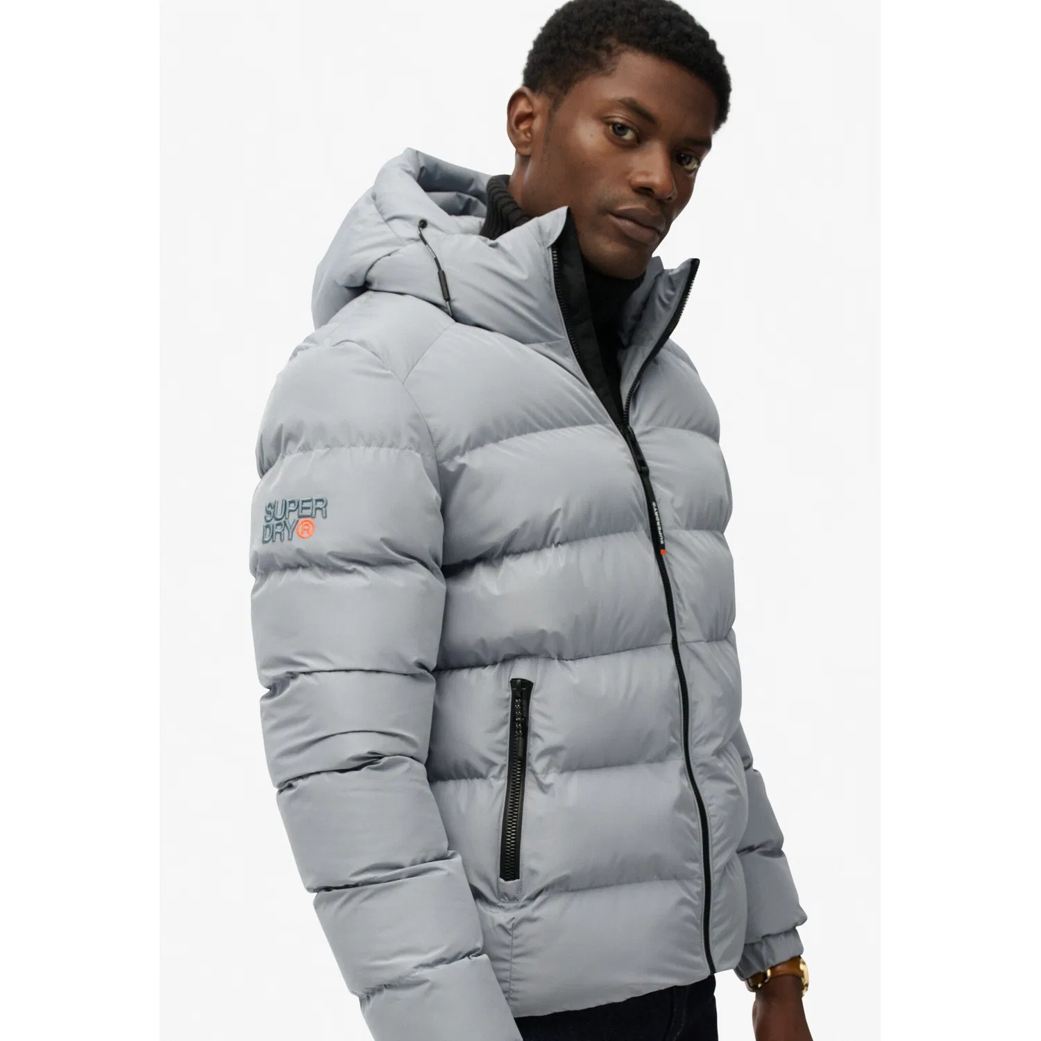Мужская стеганая куртка с капюшоном Superdry, Washed Denim — фото 3