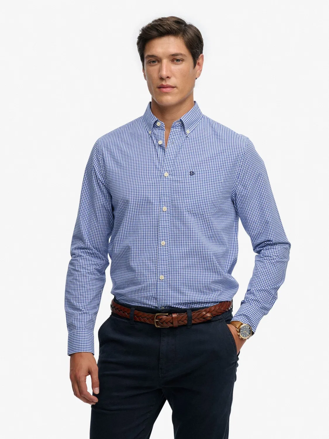 Рубашка повседневная Superdry Montauk Navy Blue Gingham, темно-синий в клетку — фото 2