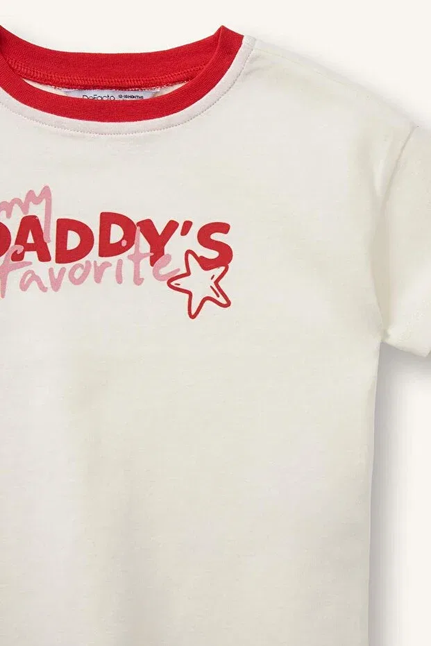 Детская футболка для девочек с принтом Relax Fit Printed Ribbed Short Sleeve T-Shirt Baby Girl Defacto, Ecru-Er105 — фото 2