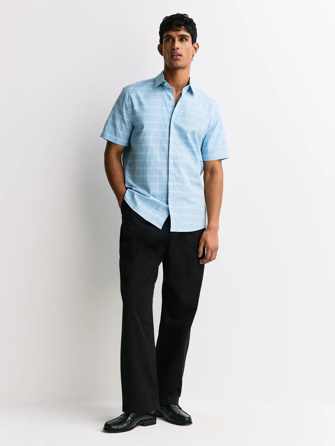 Рубашка с клеткой, Regular Fit, Light Blue Windowpane Next, голубой — фото 3