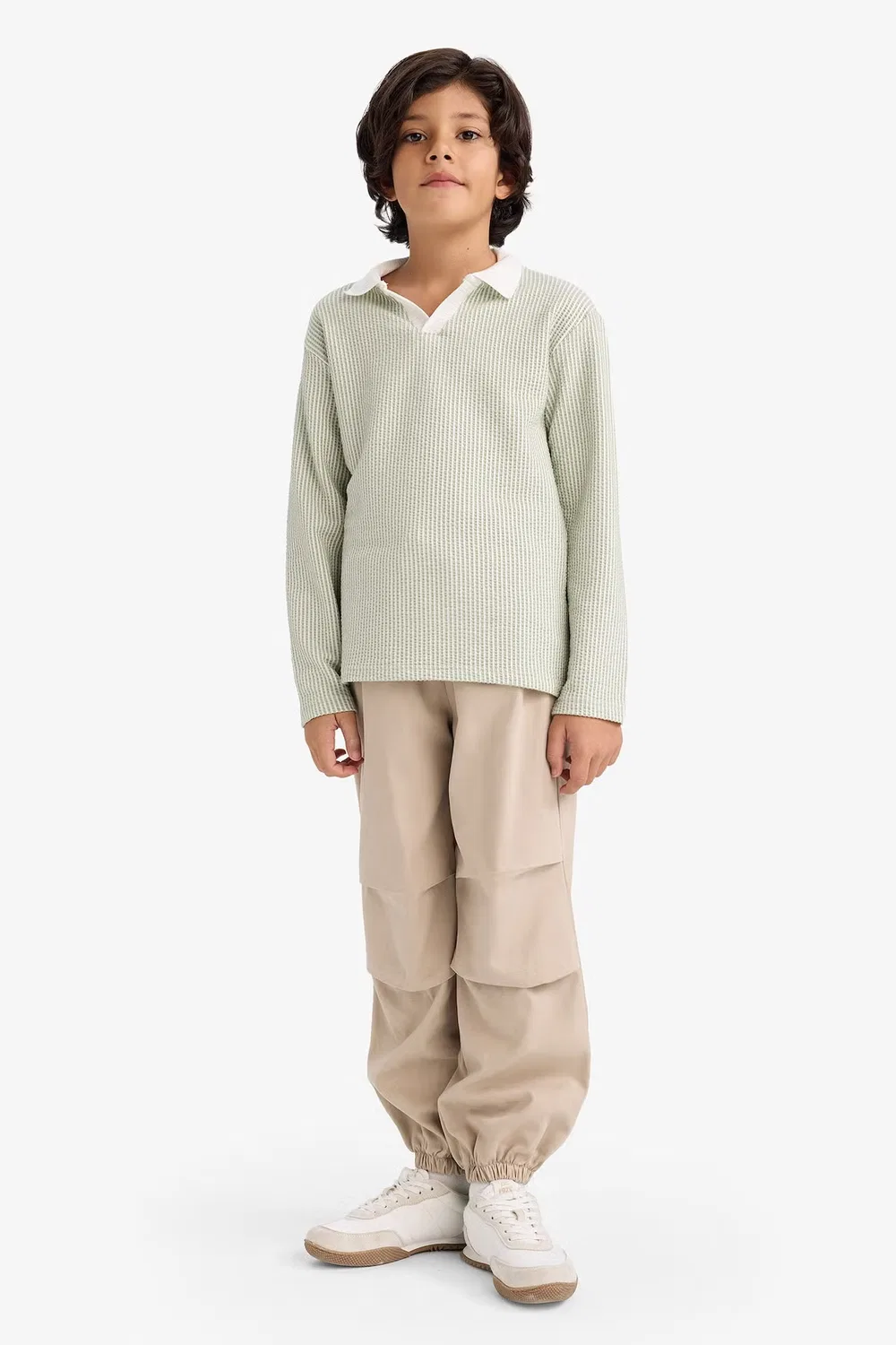 Лонгслив с воротником поло, модель Boy polo neck long sleeve t-shirt, Defacto, бирюзовый — фото 2