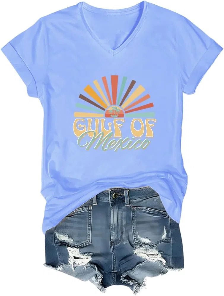 Футболка с принтом Gulf of Mexico, Regular Fit, V-Neck, Vn-carolina Blue-vn