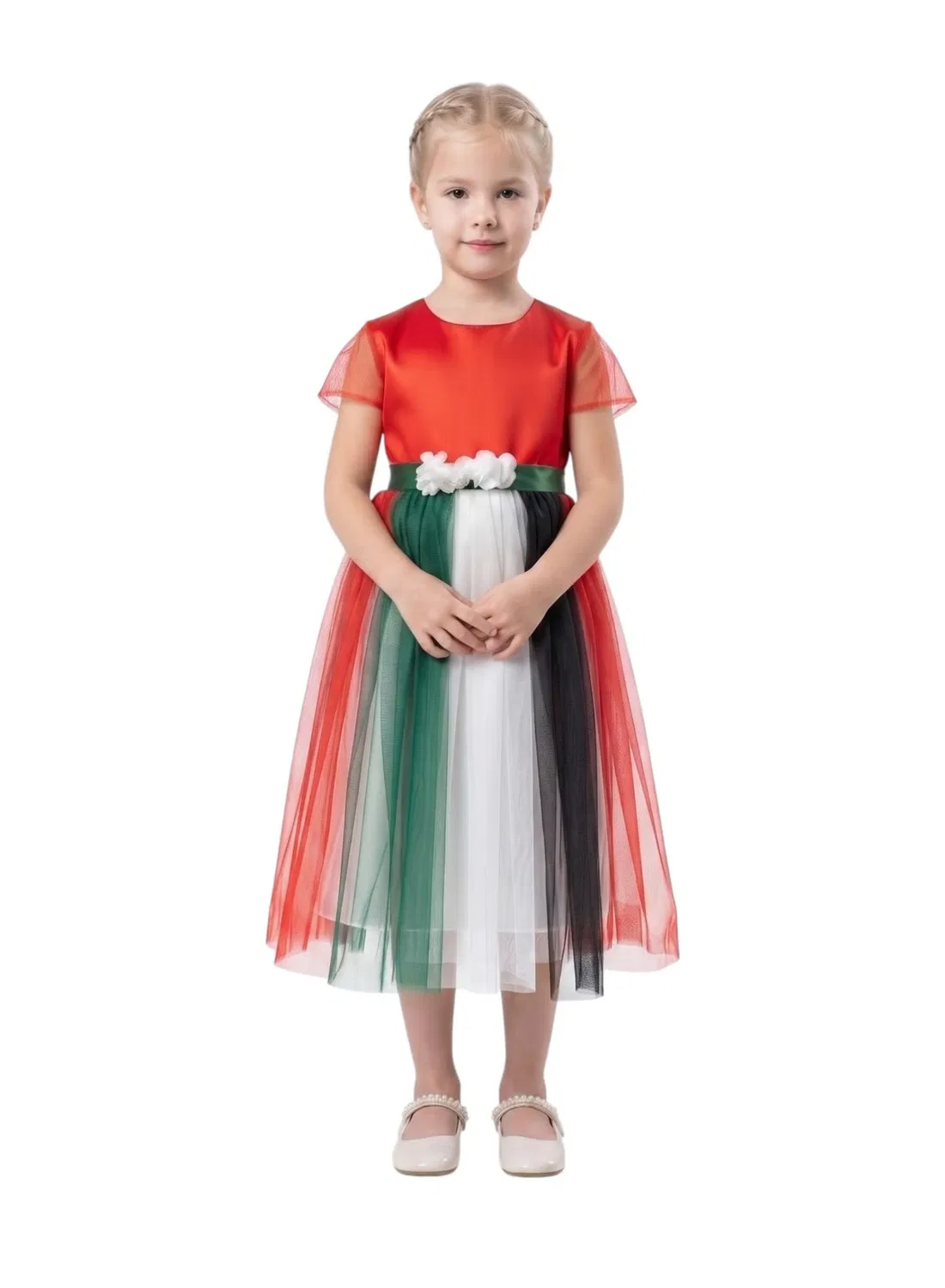 Платье с фатиновой юбкой и цветочным поясом Little Patriot Bidani, разноцветное