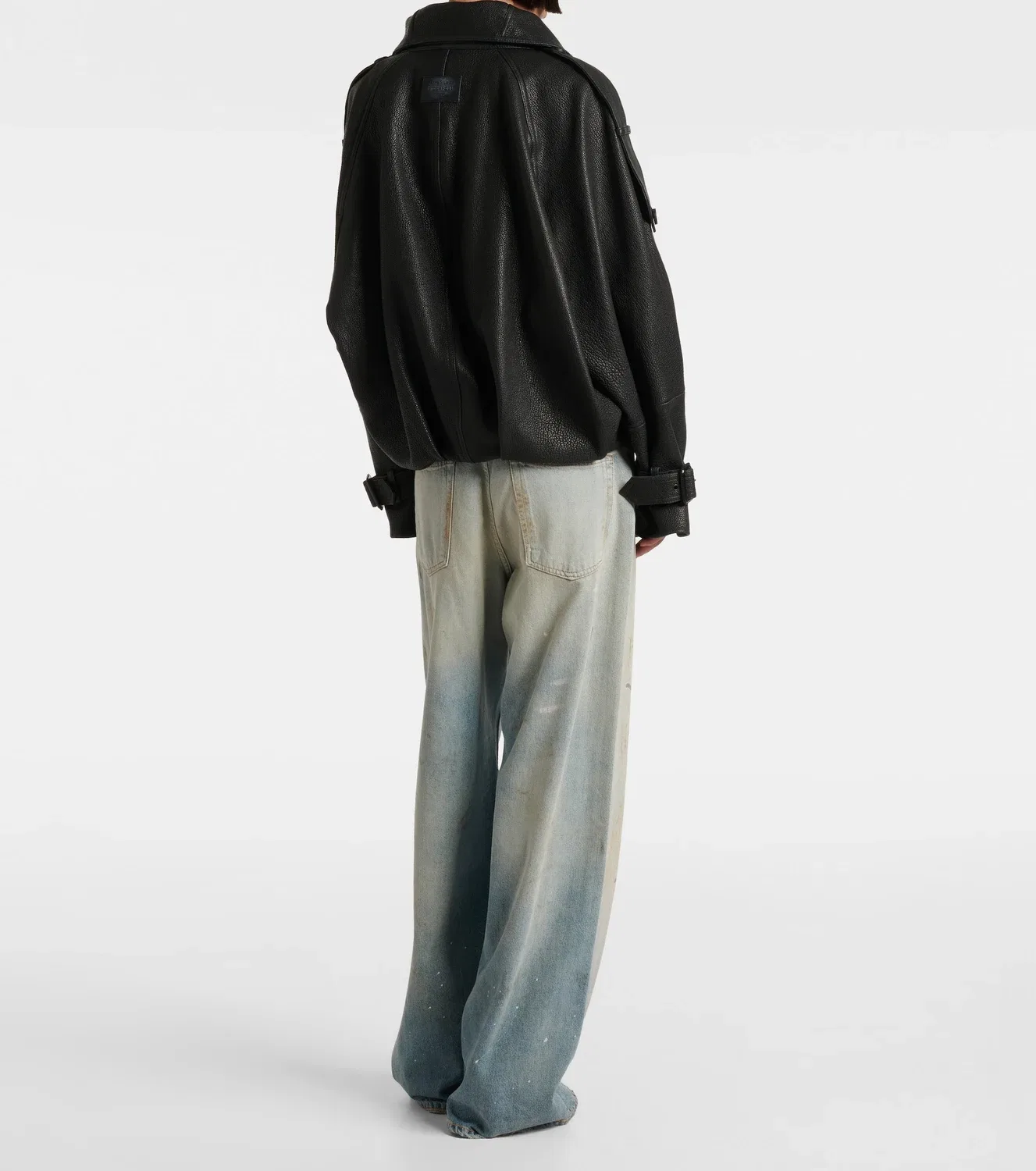 Кожаная куртка двубортная Acne Studios, черный — фото 3