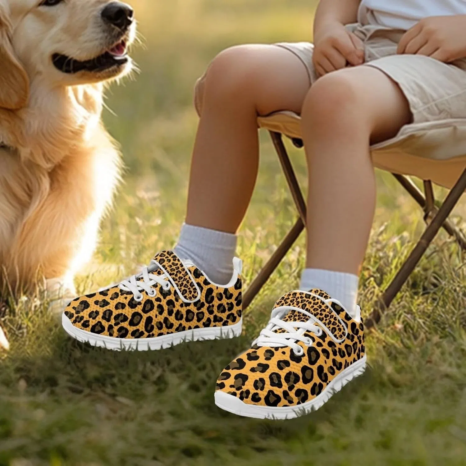 Детские кроссовки с принтом коровы Howilath, Yellow Leopard Print — фото 2