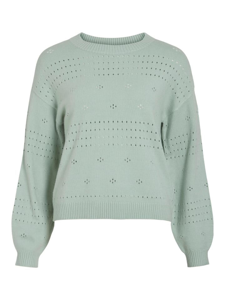 

Пуловер Vila Pointelle Design Strickpullover Rundhals mit Ballon Ärmel, мятный