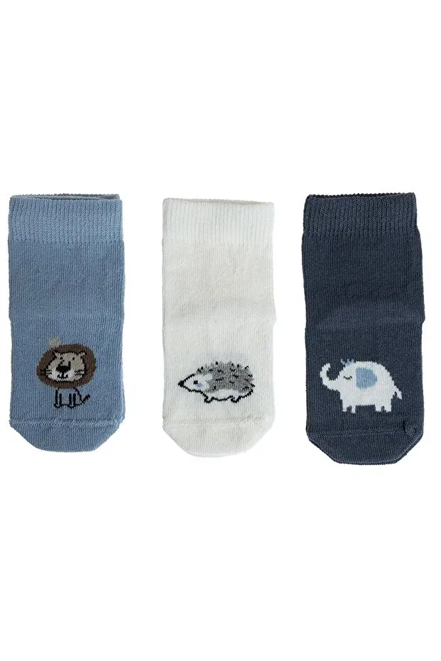 Детский набор носков для мальчиков с принтом Hellobaby baby boy 3-piece socks with animal print Ebebek Hello Baby, Blue