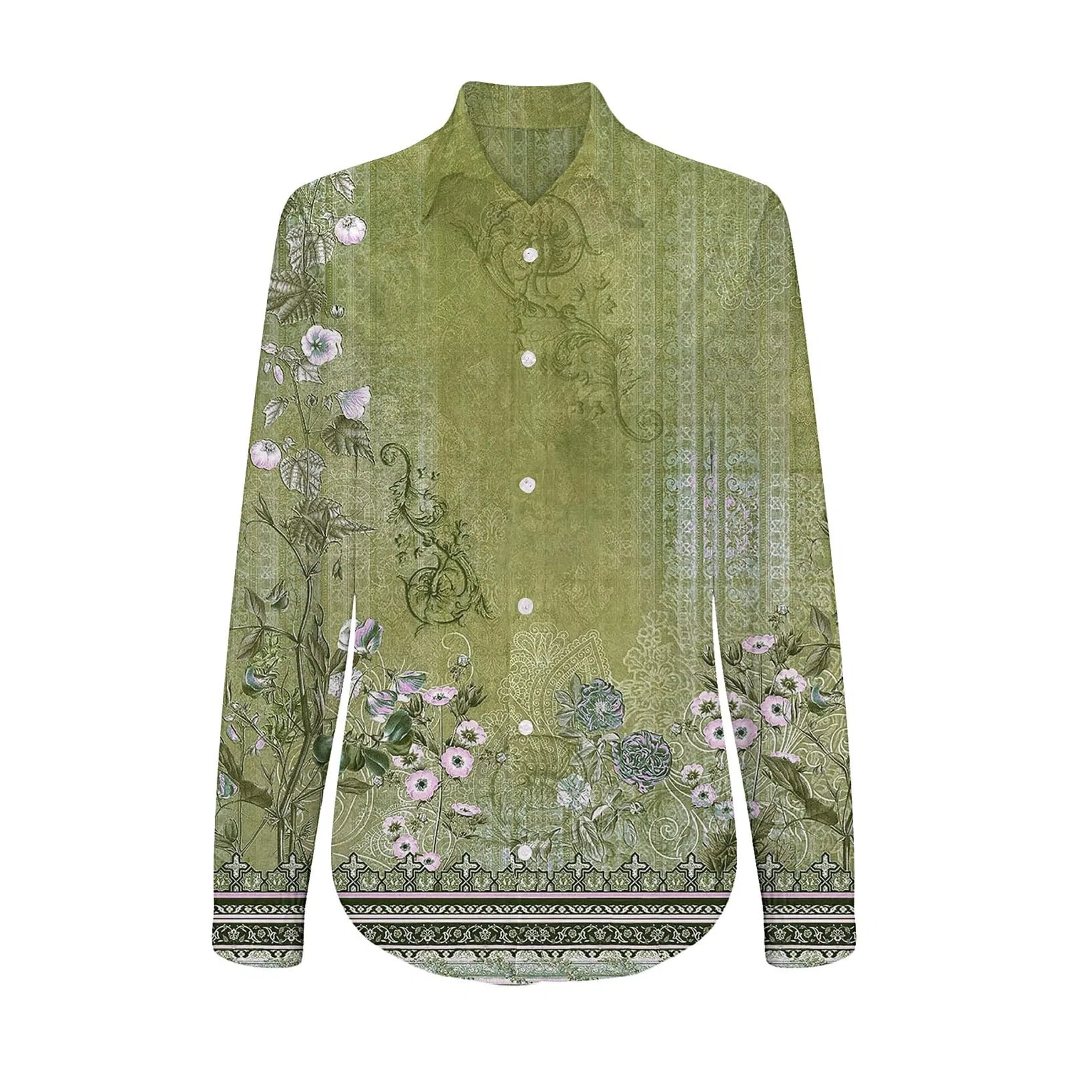 Женская блузка с принтом Summer Button Down Shirt, Green — фото 4
