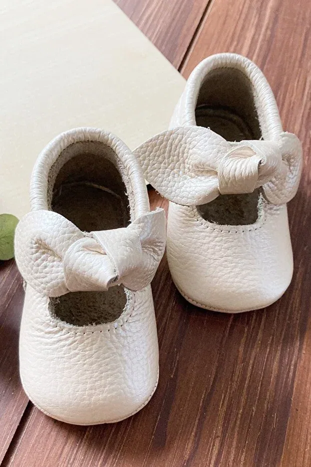 Детские туфельки для первых шагов из кожи Luz series Li Puna, Metallic Cream