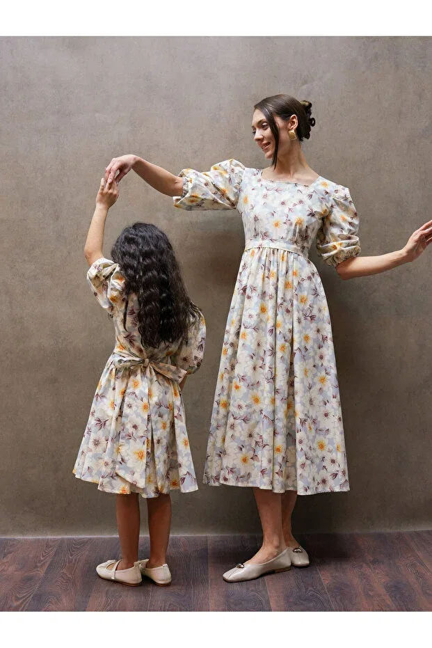 Детское платье для девочек хлопковое Coffee Azalea Square Collar Mother-Daughter Combination Küçüğüm Butik, Brown — фото 3