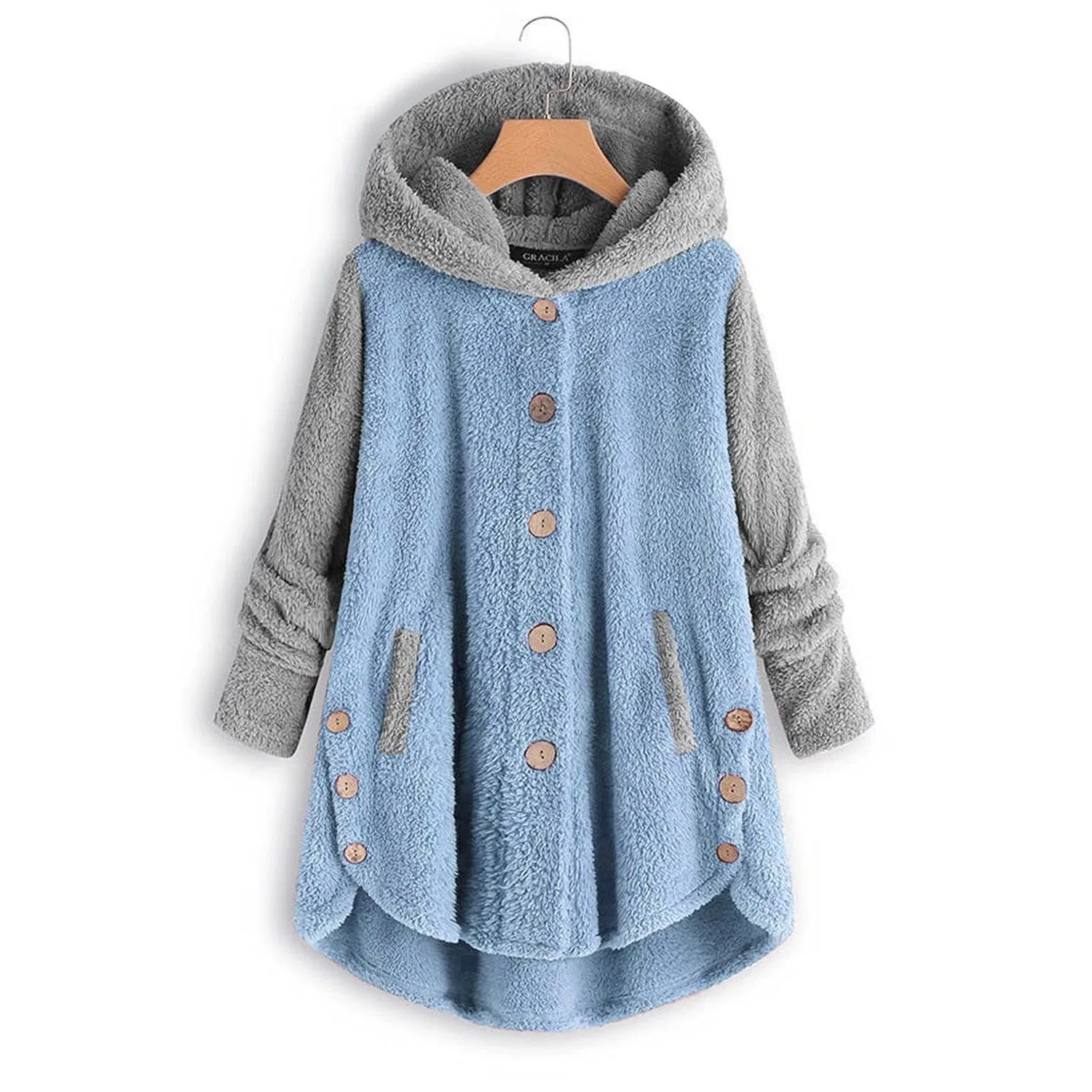 Женская флисовая куртка с капюшоном и карманом Teddy, blue — фото 2
