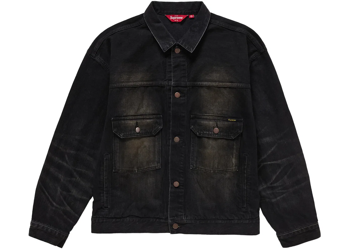 Мужская джинсовая куртка с потертостями Selvedge Trucker Jacket Supreme, Washed Black