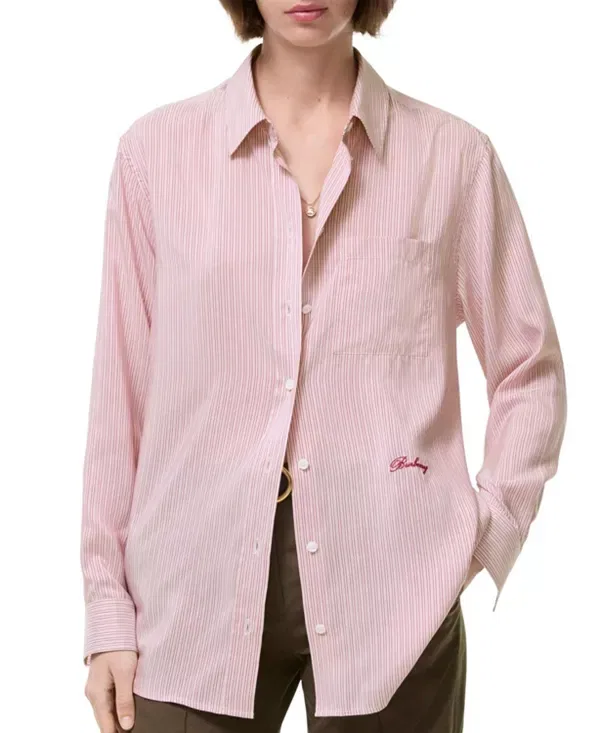 Женская рубашка из шелка свободного кроя Relaxed Fit Striped Silk Shirt Burberry, Chalk White/Rhubarb Pink